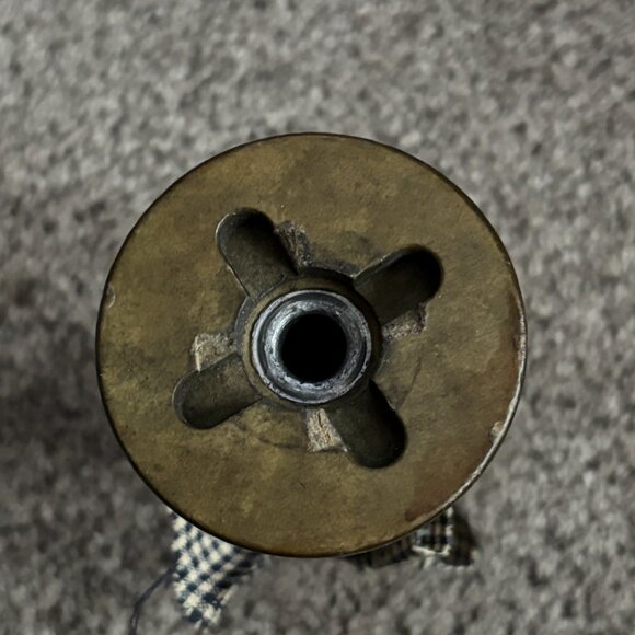 Ole Wooden Thread Spool Rustic Country Charm Candlestick Gingham Red White Blue - Picture 3 of 7